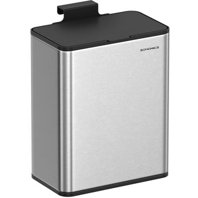 SONGMICS Caixote de Lixo Suspenso, Caixote de Lixo Aço 8 L com Tampa para Resíduos, para Pendurar na Porta do Armário ou na Parede com Ganchos, Debaixo do Lavatório, Banheiros, Prata Metálico Para Puerta de Armario o Pared con Ganchos, Debajo del Fregad SONGMICS Caixote de Lixo Suspenso, Caixote de Lixo Aço 8 L com Tampa para Resíduos, para Pendurar na Porta do Armário ou na Parede com Ganchos, Debaixo do Lavatório, Banheiros, Prata Metálico Para Puerta de Armario o Pared con Ganchos, Debajo del Fregad