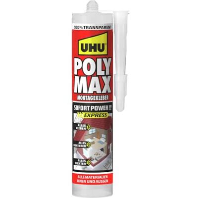 UHU POLY MAX 10 SEK SOFORT POWER Transparente cartucho adesivo de montagem UHU POLY MAX 10 SEK SOFORT POWER Transparente cartucho adesivo de montagem