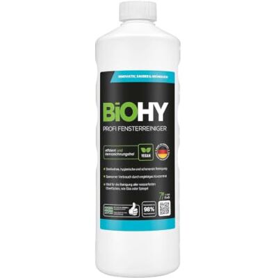 BIOHY Limpeza de cristais profissional (1 garrafa de 1 litro), limpador concentrado de vidros, para janelas ótima limpeza de vidros, janelas e espelhos (Fensterreiniger) BIOHY Limpeza de cristais profissional (1 garrafa de 1 litro), limpador concentrado de vidros, para janelas ótima limpeza de vidros, janelas e espelhos (Fensterreiniger)