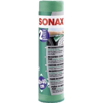 SONAX Panos de microfibra Plus interior e cristais (2 unidades), para limpeza sem estrias, riscas ou pelusas, número 00 SONAX Panos de microfibra Plus interior e cristais (2 unidades), para limpeza sem estrias, riscas ou pelusas, número 00