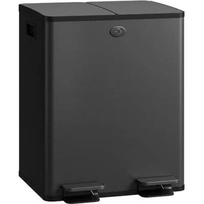 HOMCOM Caixote do lixo de cozinha com 2 compartimentos 2 x 20 l pedal preto Lixeira de cozinha, aço inoxidável, tampas de fecho suave, balde removível, para reciclagem resíduos restos de comida HOMCOM Caixote do lixo de cozinha com 2 compartimentos 2 x 20 l pedal preto Lixeira de cozinha, aço inoxidável, tampas de fecho suave, balde removível, para reciclagem resíduos restos de comida