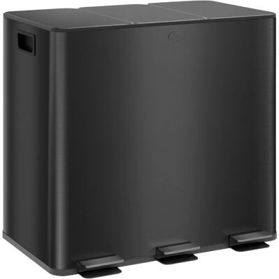 HOMCOM Caixote do lixo de cozinha com 3 compartimentos 3 x 15 L com pedal Lixeira de cozinha, aço inoxidável, tampas de fecho suave, balde removível, para reciclagem resíduos restos de comida HOMCOM Caixote do lixo de cozinha com 3 compartimentos 3 x 15 L com pedal Lixeira de cozinha, aço inoxidável, tampas de fecho suave, balde removível, para reciclagem resíduos restos de comida