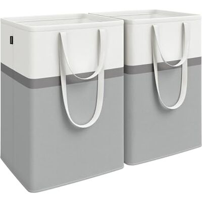 SONGMICS Conjunto de 2 Cestas para Roupa Suja, Cestas Dobráveis para Roupa Suja 110 L, Bolsa com Alças Curtas e Longas, Fácil de Transportar e Limpar, para Quarto, Casa de Banho, Cinza-Pombo LCB210G02 Bolsa con Asas Cortas y Largas, Fácil de Transportar SONGMICS Conjunto de 2 Cestas para Roupa Suja, Cestas Dobráveis para Roupa Suja 110 L, Bolsa com Alças Curtas e Longas, Fácil de Transportar e Limpar, para Quarto, Casa de Banho, Cinza-Pombo LCB210G02 Bolsa con Asas Cortas y Largas, Fácil de Transportar