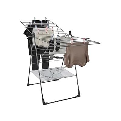 Leifheit Estendal de pé clássico 250 Flex Black, 25 m dobrável 3 níveis de secagem, asas ajustáveis em altura, rede para roupas delicadas, adequado para interior e estendal exterior Leifheit Estendal de pé clássico 250 Flex Black, 25 m dobrável 3 níveis de secagem, asas ajustáveis em altura, rede para roupas delicadas, adequado para interior e estendal exterior