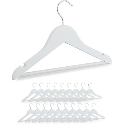 Relaxdays Cabides infantis, conjunto de 20, cabides de madeira, bebé e criança, gancho giratório, com barra e entalhes, branco Relaxdays Cabides infantis, conjunto de 20, cabides de madeira, bebé e criança, gancho giratório, com barra e entalhes, branco