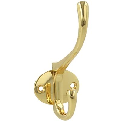Amig Cabide duplo para roupa de Zamak com design elegante Mod.26-108 mm gancho ajustável para paredes ou portas inclui puxões de fundo acabamento em dourado Amig Cabide duplo para roupa de Zamak com design elegante Mod.26-108 mm gancho ajustável para paredes ou portas inclui puxões de fundo acabamento em dourado