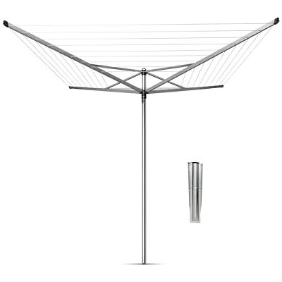 Brabantia Estendal Rotary Topspinner com suporte para jardim sistema tipo guarda-chuva cordas resistentes a raios UV antiderrapantes, gira com facilidade cinzento metálico 60 m Brabantia Estendal Rotary Topspinner com suporte para jardim sistema tipo guarda-chuva cordas resistentes a raios UV antiderrapantes, gira com facilidade cinzento metálico 60 m