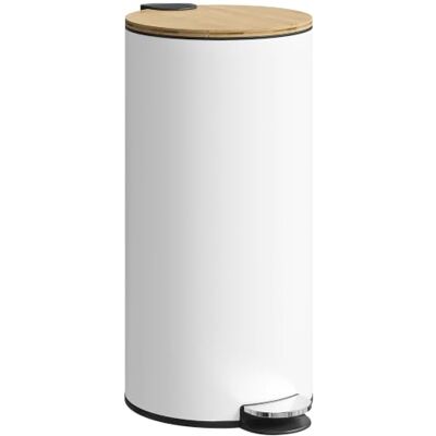 HOMCOM Cubo de Basura Cocina 30L con Pedal 36x30x60,5 cm Blanco y Natural Lixeira de cozinha metálica, tampa de fecho suave, balde removível, para quarto escritório, estúdio e sala de estar HOMCOM Cubo de Basura Cocina 30L con Pedal 36x30x60,5 cm Blanco y Natural Lixeira de cozinha metálica, tampa de fecho suave, balde removível, para quarto escritório, estúdio e sala de estar