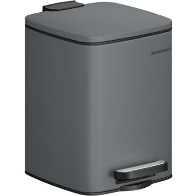 SONGMICS Caixote de Lixo de Casa de Banho, 6 L Caixote de Lixo Compacta, com Pedal, para Espaços Pequenos, com Tampa de Fecho Suave, Aço, Cinza Ardósia LTB590G02 SONGMICS Caixote de Lixo de Casa de Banho, 6 L Caixote de Lixo Compacta, com Pedal, para Espaços Pequenos, com Tampa de Fecho Suave, Aço, Cinza Ardósia LTB590G02