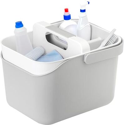 VIGAR Rengo cubo organizador, multiusos Caddy organizador com alça, 3 compartimentos casa de banho organizadores e armazenamento para casa, cinzento, branco VIGAR Rengo cubo organizador, multiusos Caddy organizador com alça, 3 compartimentos casa de banho organizadores e armazenamento para casa, cinzento, branco