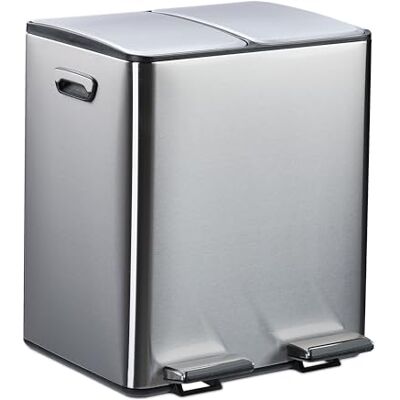 Relaxdays Caixote de Lixo Duplo, 2 Compartimentos 15 litros c/u, Baldes Interiores Removíveis, Pedal, Cozinha, Prata/Preto Relaxdays Caixote de Lixo Duplo, 2 Compartimentos 15 litros c/u, Baldes Interiores Removíveis, Pedal, Cozinha, Prata/Preto