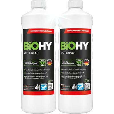 BIOHY Limpeza WC (2 garrafas de 1 litro) gel de limpeza viscoso, concentrado ideal contra escamas de urina (WC-Reiniger) BIOHY Limpeza WC (2 garrafas de 1 litro) gel de limpeza viscoso, concentrado ideal contra escamas de urina (WC-Reiniger)