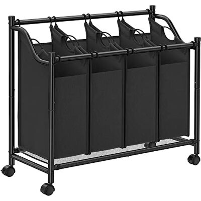 SONGMICS Cesto para roupa suja com rodas, carrinho de lavandaria com 4 sacos removíveis, cesta de roupa, carrinho de roupa, para lavandaria, quarto, casa de banho, 4 x 35 l, preto tinta SONGMICS Cesto para roupa suja com rodas, carrinho de lavandaria com 4 sacos removíveis, cesta de roupa, carrinho de roupa, para lavandaria, quarto, casa de banho, 4 x 35 l, preto tinta