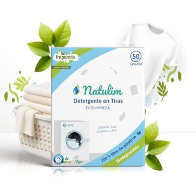 Natulim Detergente em Tiras para Máquina de Lavar (50 Lavagens) Inclui efeito Amaciador, Ecológico, Hipoalergénico, Fabricado em Espanha Roupa limpa e suave sem sujar o Planeta (Sem Fragrância) Incluye Efecto Suavizante, Ecológico, Hipoalergénico, Made Natulim Detergente em Tiras para Máquina de Lavar (50 Lavagens) Inclui efeito Amaciador, Ecológico, Hipoalergénico, Fabricado em Espanha Roupa limpa e suave sem sujar o Planeta (Sem Fragrância) Incluye Efecto Suavizante, Ecológico, Hipoalergénico, Made