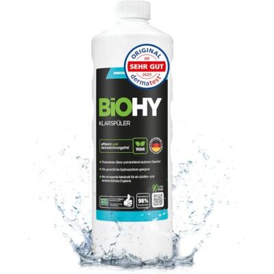 BIOHY Abrilhantador (1 garrafa de 1 litro) adequado para todas as máquinas de lavar louça para um brilho imbatível em copos e pratos sem manchas de água (Klarspüler) BIOHY Abrilhantador (1 garrafa de 1 litro) adequado para todas as máquinas de lavar louça para um brilho imbatível em copos e pratos sem manchas de água (Klarspüler)