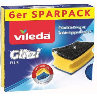 Vileda Glitzi Plus Conjunto de 6 esfregões antibacterianos absorventes Vileda Glitzi Plus Conjunto de 6 esfregões antibacterianos absorventes