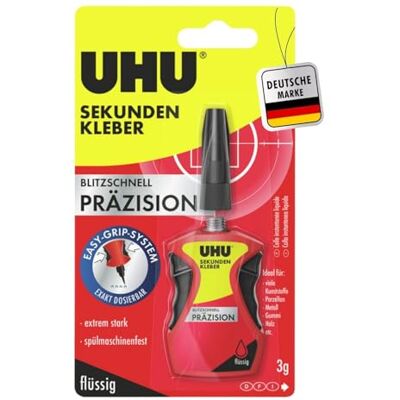 UHU Cola superadesiva de precisão rápida com um dispensador dispensador com sistema de aderência fácil para aplicações especialmente precisas, 3 g UHU Cola superadesiva de precisão rápida com um dispensador dispensador com sistema de aderência fácil para aplicações especialmente precisas, 3 g