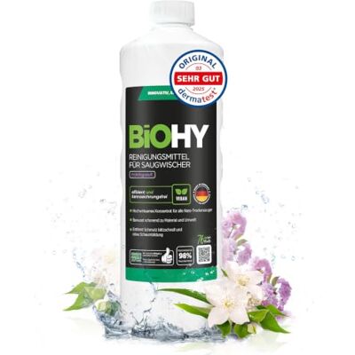 BIOHY Agente de limpeza para limpa-para-brisas de sucção com aroma fresco na primavera (1 garrafa de 1 litro) Concentrado 1:200 para aspiradores húmidos, azulejos, PVC, parquet e laminado BIOHY Agente de limpeza para limpa-para-brisas de sucção com aroma fresco na primavera (1 garrafa de 1 litro) Concentrado 1:200 para aspiradores húmidos, azulejos, PVC, parquet e laminado
