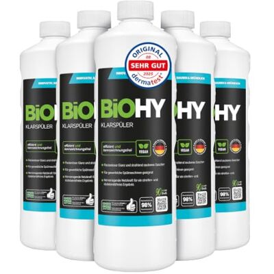 BIOHY Abrilhantador (6 garrafas de 1 litro) adequado para todas as máquinas de lavar louça para um brilho imbatível em copos e pratos sem manchas de água (Klarspüler) BIOHY Abrilhantador (6 garrafas de 1 litro) adequado para todas as máquinas de lavar louça para um brilho imbatível em copos e pratos sem manchas de água (Klarspüler)