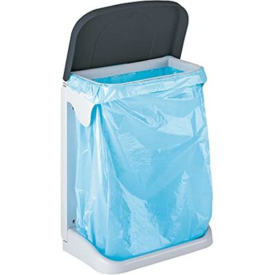 Denox Caixote de lixo interior 20 L para armário com abertura automática, caixote do lixo com aro fixo, bolsas, compartimento para rolos e montagem em porta, cor branca/cinzenta Denox Caixote de lixo interior 20 L para armário com abertura automática, caixote do lixo com aro fixo, bolsas, compartimento para rolos e montagem em porta, cor branca/cinzenta