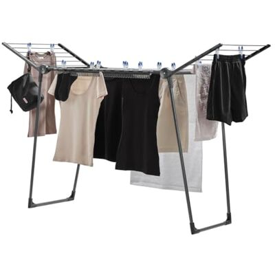 Leifheit Estendal com asas Pegasus 150 Solid Black Edition, estendal de roupa dobrável para peças grandes e pequenas, estendal estável para exterior e interior Plegable y estrecho de 55 cm, alas de 105 cm para prendas largas, 2 soportes para ropa pequeñ Leifheit Estendal com asas Pegasus 150 Solid Black Edition, estendal de roupa dobrável para peças grandes e pequenas, estendal estável para exterior e interior Plegable y estrecho de 55 cm, alas de 105 cm para prendas largas, 2 soportes para ropa pequeñ