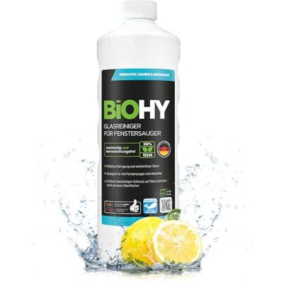 BIOHY Limpador de vidros para aspiradores de janelas (1 garrafa de 1 litro) adequado para todos os ácidos das janelas brilhante em todas as superfícies (Fenstersauger) BIOHY Limpador de vidros para aspiradores de janelas (1 garrafa de 1 litro) adequado para todos os ácidos das janelas brilhante em todas as superfícies (Fenstersauger)