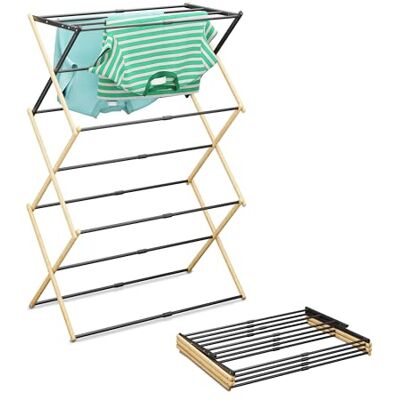 Relaxdays Varal para estendal, dobrável, extensível, 11 bares, HxBxT: 107 x 43-74 x 37 cm, bambu e metal, natural / preto Relaxdays Varal para estendal, dobrável, extensível, 11 bares, HxBxT: 107 x 43-74 x 37 cm, bambu e metal, natural / preto