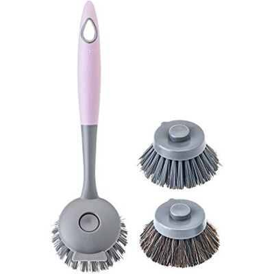 VIGAR Escova de limpeza modelo intercambiável, 7,5 x 7 x 24,5 cm, esfregão para lava-louça acessório para cozinha 2 peças cinzento e rosa VIGAR Escova de limpeza modelo intercambiável, 7,5 x 7 x 24,5 cm, esfregão para lava-louça acessório para cozinha 2 peças cinzento e rosa