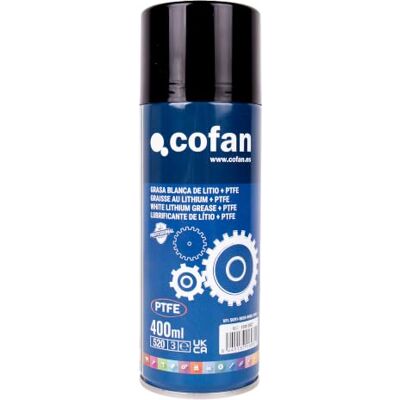 Cofan Gordura branca de lítio PTFE 400 ml Spray com aditivo de PTFE spray de lubrificante líquido Cofan Gordura branca de lítio PTFE 400 ml Spray com aditivo de PTFE spray de lubrificante líquido