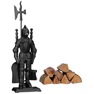 Relaxdays Kit de acessórios de lareira, pá, vassoura e atiçador, suporte de ferro fundido, preto Relaxdays Kit de acessórios de lareira, pá, vassoura e atiçador, suporte de ferro fundido, preto