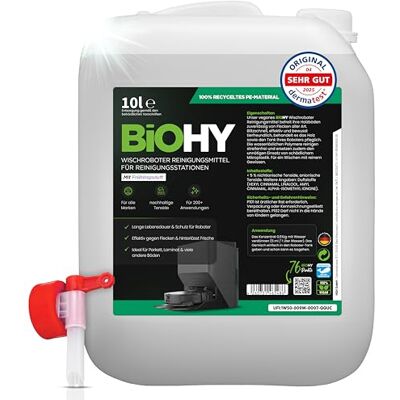 BIOHY Limpador de robôs aspiradores com aroma fresco de primavera (bidão de 10 litros) + Torneira de saída Especialmente desenvolvido para estações de limpeza Prolonga a vida útil de BIOHY Limpador de robôs aspiradores com aroma fresco de primavera (bidão de 10 litros) + Torneira de saída Especialmente desenvolvido para estações de limpeza Prolonga a vida útil de
