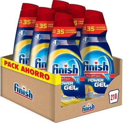 Finish All in 1 Max Power Gel Limão desengordurante detergente gel para máquina de lavar louça, 6 unidades 210 lavagens Finish All in 1 Max Power Gel Limão desengordurante detergente gel para máquina de lavar louça, 6 unidades 210 lavagens