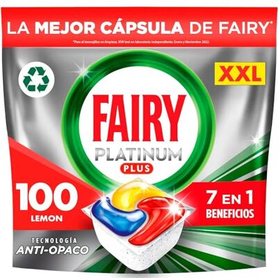 FAIRY Pastilhas Platinum Plus Tudo em Um para Máquina de Lavar Louça, 100 Pastilhas (5 x 20), Limpeza Profunda e Brilho Extra, Fragrância de Limão FAIRY Pastilhas Platinum Plus Tudo em Um para Máquina de Lavar Louça, 100 Pastilhas (5 x 20), Limpeza Profunda e Brilho Extra, Fragrância de Limão