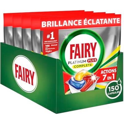 FAIRY Platinum Plus Cápsulas máquina de lavar louça, para máquina de limão, 5 x 30 cápsulas FAIRY Platinum Plus Cápsulas máquina de lavar louça, para máquina de limão, 5 x 30 cápsulas