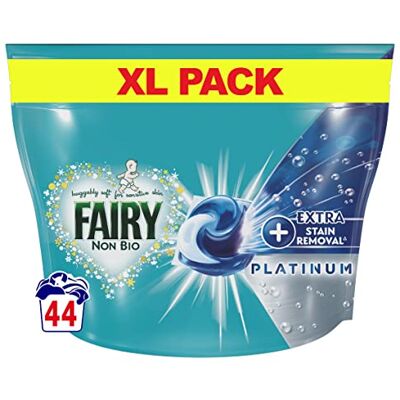 FAIRY Platinum Removedor de manchas Non Bio Pods líquido detergente cápsulas para peles sensíveis 44 doses FAIRY Platinum Removedor de manchas Non Bio Pods líquido detergente cápsulas para peles sensíveis 44 doses