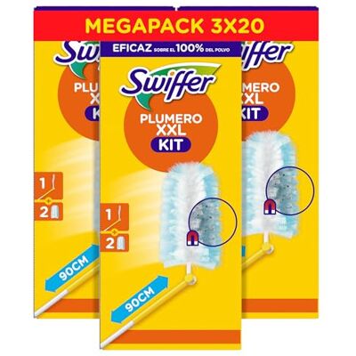 Kit de limpeza microfibra SWIFFER - Pega telescópica, 2 capas magnéticas Kit de limpeza microfibra SWIFFER - Pega telescópica, 2 capas magnéticas
