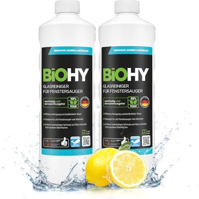 BIOHY Limpador de vidros para aspiradores de janelas (2 garrafas de 1 litro) adequado para todos os ácidos das janelas brilhante em todas as superfícies (Fenstersauger) BIOHY Limpador de vidros para aspiradores de janelas (2 garrafas de 1 litro) adequado para todos os ácidos das janelas brilhante em todas as superfícies (Fenstersauger)