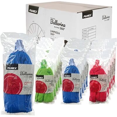 PAMEX Esfregão de microfibra balarina 360º em três cores azul, vermelho, verde esfregona superabsorvente caixa de 24 unidades PAMEX Esfregão de microfibra balarina 360º em três cores azul, vermelho, verde esfregona superabsorvente caixa de 24 unidades