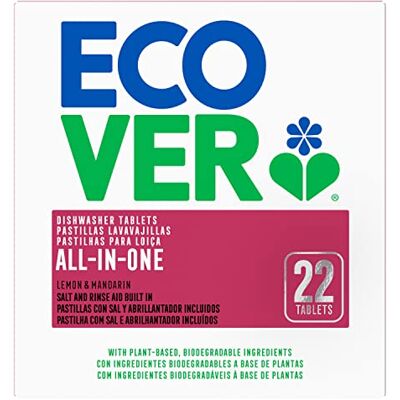 Ecover Pastilhas ecológicas para máquina de lavar louça All In One, fragrância Limão e Tangerina, 22 Pastilhas Ecover Pastilhas ecológicas para máquina de lavar louça All In One, fragrância Limão e Tangerina, 22 Pastilhas