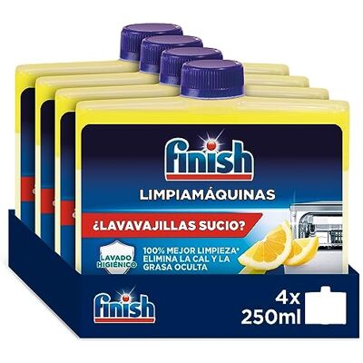 Finish Limpiamáquinas Limpeza higiénica para a máquina de lavar loiça contra o mau odor, o calcário e a gordura, líquido, aroma Limão, Pack de 4 unidades de 250ml Finish Limpiamáquinas Limpeza higiénica para a máquina de lavar loiça contra o mau odor, o calcário e a gordura, líquido, aroma Limão, Pack de 4 unidades de 250ml