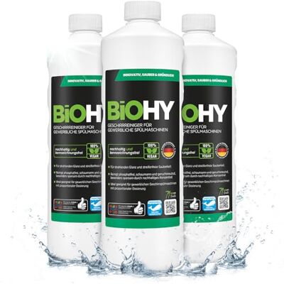 BIOHY Detergente comercial para máquina de lavar louça (3 garrafas de 1 litro) Fórmula para dissolver gorduras Adequado para gastronomia, indústria e residências (Geschirrrreiniger) BIOHY Detergente comercial para máquina de lavar louça (3 garrafas de 1 litro) Fórmula para dissolver gorduras Adequado para gastronomia, indústria e residências (Geschirrrreiniger)