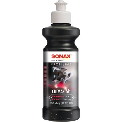 SONAX PROFILINE CutMax Pasta de lixa altamente abrasiva (250 ml) Para uso com polidor rotativo. Elimina marcas P1000, arranhões e névoa de pintura. Funcionamento com pouco pó SONAX PROFILINE CutMax Pasta de lixa altamente abrasiva (250 ml) Para uso com polidor rotativo. Elimina marcas P1000, arranhões e névoa de pintura. Funcionamento com pouco pó