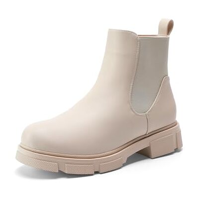 DREAM PAIRS Botas Mulher Plana Sola Antiderrapante Botas de Moda, Bege, 39 EU DREAM PAIRS Botas Mulher Plana Sola Antiderrapante Botas de Moda, Bege, 39 EU