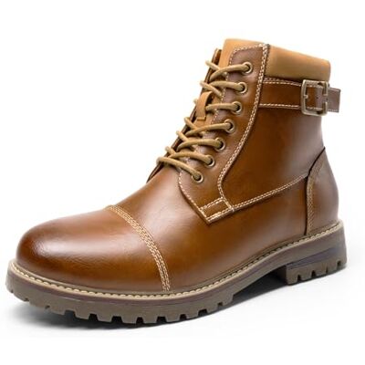 Bruno Marc Botas de Militares Oxford Homem Botins Moto com Atilhos e Fecho de Corredor Lateral, Castanho, 43 UE Bruno Marc Botas de Militares Oxford Homem Botins Moto com Atilhos e Fecho de Corredor Lateral, Castanho, 43 UE