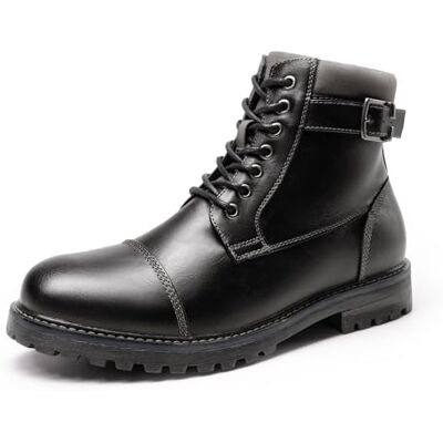 Bruno Marc Botas de Militares Oxford Homem Botins Moto com Atilhos e Fecho de Corredor Lateral, Preto, 43 UE Bruno Marc Botas de Militares Oxford Homem Botins Moto com Atilhos e Fecho de Corredor Lateral, Preto, 43 UE