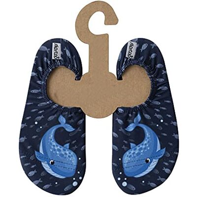 Slipstop Sapatilhas unissexo antiderrapantes para a praia, desporto, piscina, férias, ioga, azul-marinho com baleia azul, tamanho 18-2 Slipstop Sapatilhas unissexo antiderrapantes para a praia, desporto, piscina, férias, ioga, azul-marinho com baleia azul, tamanho 18-2