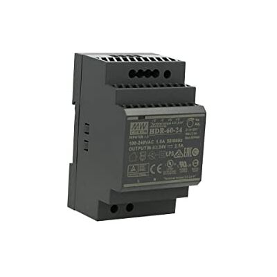 MEAN WELL 60 W 24 V 2,5 Alimentação de DIN Rail DIN-RAIL, 100-240 VAC, 1,8 A, 50/60 Hz, 24 V = 2,5 A, preto MEAN WELL 60 W 24 V 2,5 Alimentação de DIN Rail DIN-RAIL, 100-240 VAC, 1,8 A, 50/60 Hz, 24 V = 2,5 A, preto