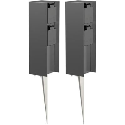 ledscom.de 2 x POMI Coluna de tomada de jardim com estaca de terra para exteriores, IP44, 2 contactos, antracite, angular, 23cm ledscom.de 2 x POMI Coluna de tomada de jardim com estaca de terra para exteriores, IP44, 2 contactos, antracite, angular, 23cm