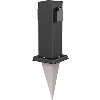 ledscom.de Polly Pilar de tomada de jardim com espeto de chão para exteriores, IP44, 2 conectores, aço inoxidável, angular, preto, 27 cm ledscom.de Polly Pilar de tomada de jardim com espeto de chão para exteriores, IP44, 2 conectores, aço inoxidável, angular, preto, 27 cm