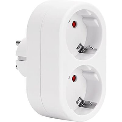 Aigostar Adaptador de tomadas europeias com 2 tomas, ladrão tomada dupla frontal com tomada de terra, 16A, 250 V, branco Aigostar Adaptador de tomadas europeias com 2 tomas, ladrão tomada dupla frontal com tomada de terra, 16A, 250 V, branco